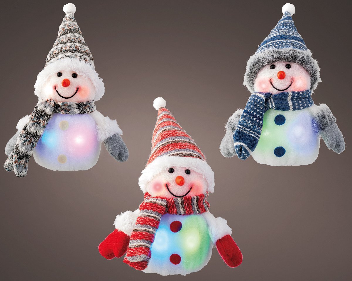 Sneeuwpoppen set van 3 met veranderde kleuren LED verlichting - 15 cm