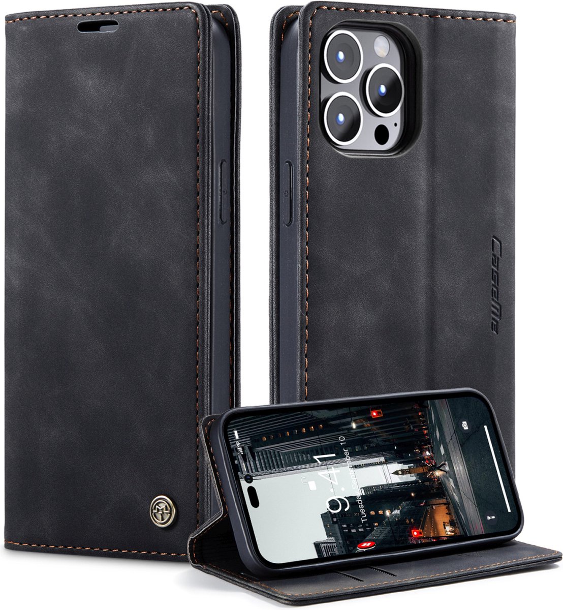 Caseme Retro Wallet Case hoesje geschikt voor iPhone 15 Pro Max - zwart
