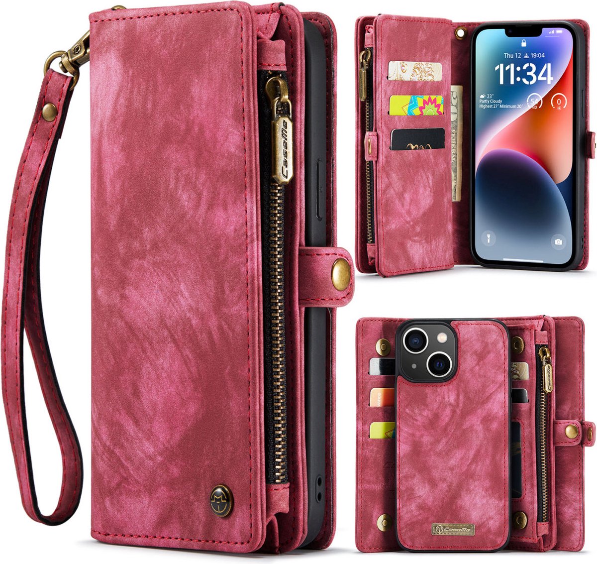 Caseme Vintage Portemonnee hoesje geschikt voor iPhone 15 Plus - Red