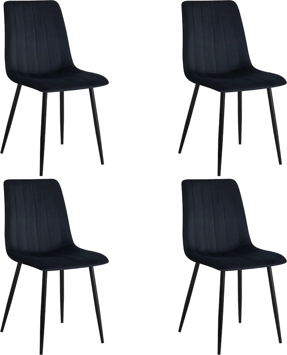 Colenis Eline Eetkamerstoel - Zwart - Set Van 4 - Fluweel - Velvet - Industrieel