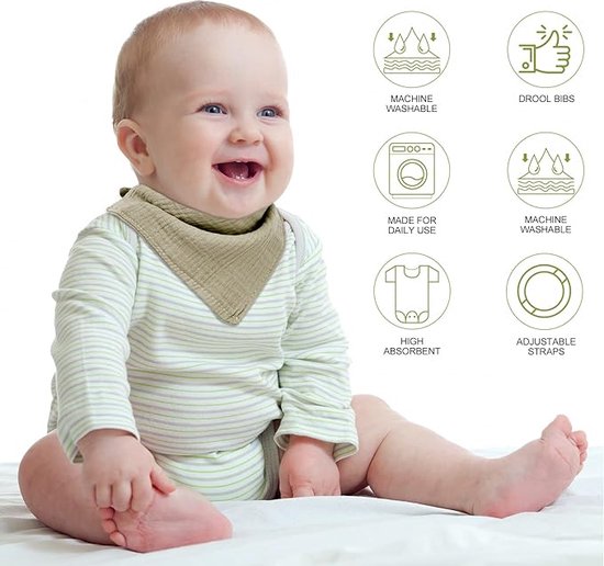 Baby driehoekig sjaalslab, zachte en absorberende mousseline neksjaals, kwijlslab met 4 verstelbare drukknopen, multifunctioneel kwijlslab voor unisex, jongens, meisjes, pasgeborenen, peuters van Viedouce — afbeelding 4