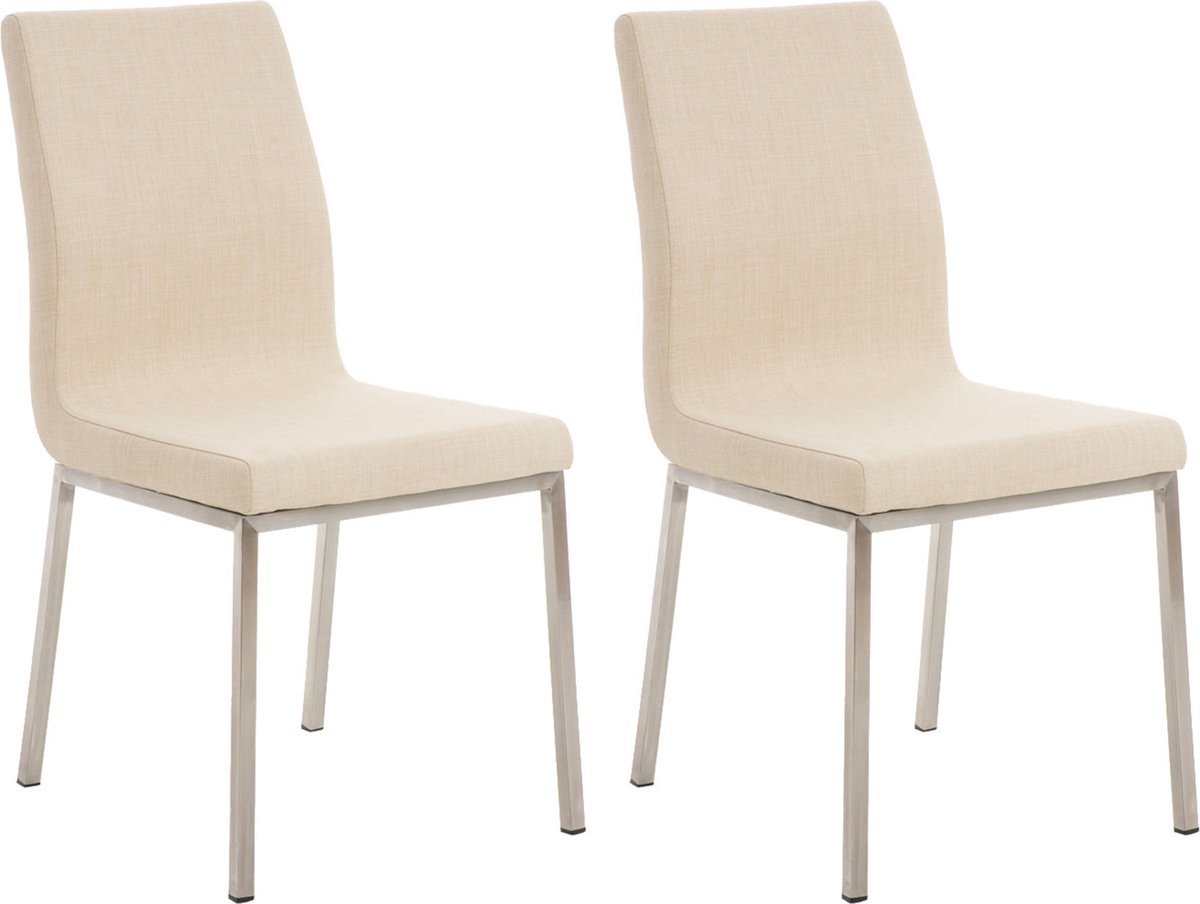 CLP Colmar Set van 2 eetkamerstoelen - RVS frame - Stof - creme