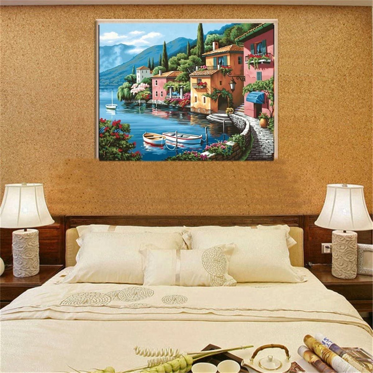 Diamond Painting Volwassenen - Volledig Pakket - 30 x 40cm - Ronde Steentjes - Diamant Painting - Italiaans Dorp aan het Water — afbeelding 4