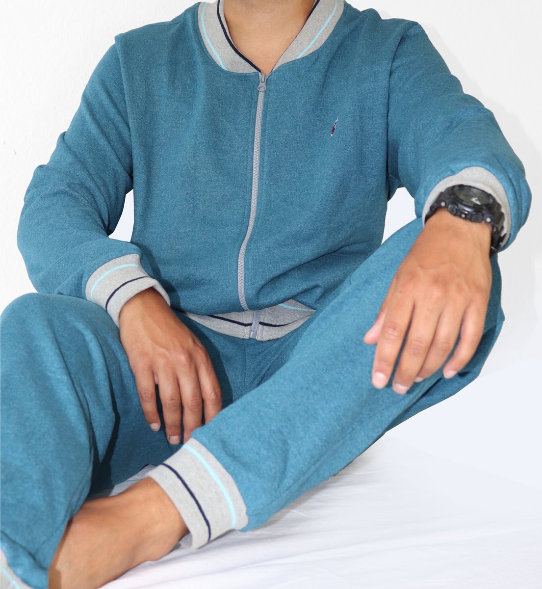 MEQ Heren Huispak - Sportief - Katoen - Blauw Melange - Maat S