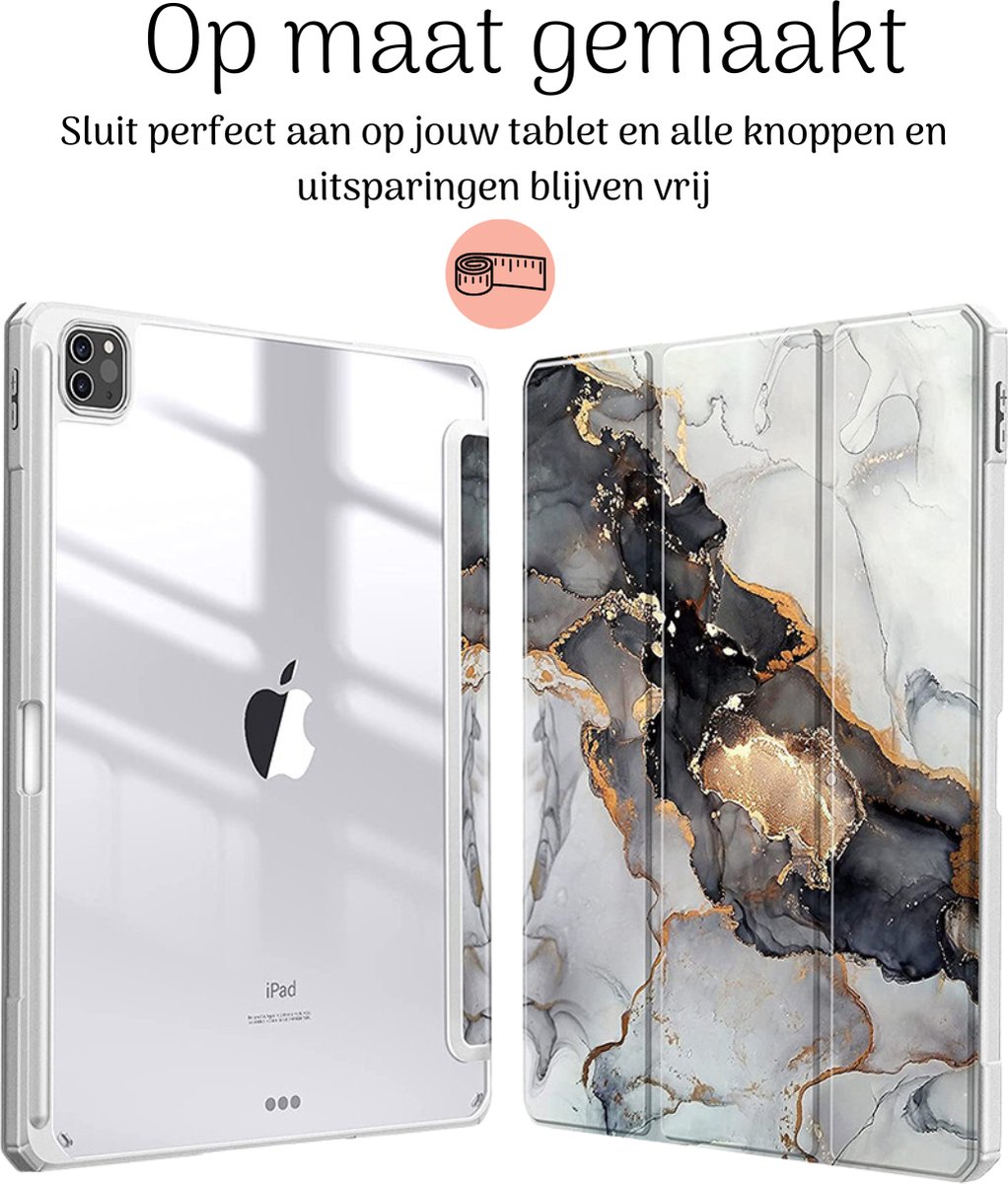 Hoozey - Tablet hoes geschikt voor Apple iPad Air 5/4 (2022/2020) - 10.9 inch - Sleep cover met pencil houder - Marmer print - Grijs