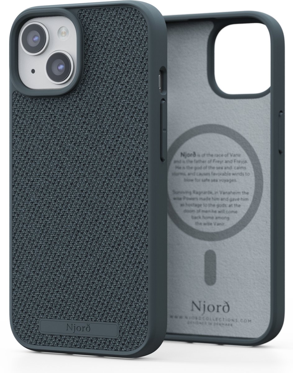 Njord Collections Fabric Telefoonhoesje - Geschikt voor iPhone 15 - 2M valbestendig - 100% gereycled materiaal - Mag Compatibel – Grijs
