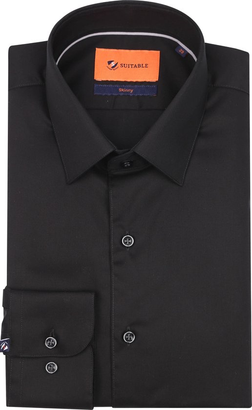 Suitable - Twill Overhemd Zwart - Heren - Maat 40 - Skinny-fit