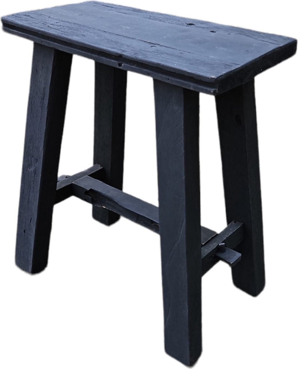 Kruk Teak 40cm Zwart | Handgemaakt Bankje uit Gerecycled Hout Indonesië