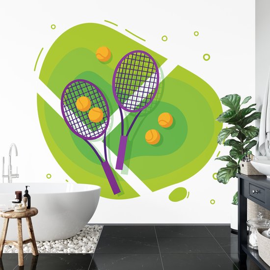 Fotobehang Getekende Tennisballen En Rackets | bol