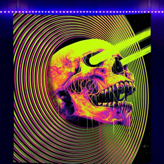 Decoratie Versiering - Ulticool - Skelet Skull - Glow in de Dark Tapestry Decoratie - Psychedelisch - Blacklight Party Wandkleed Achtergronddoek - 200x150 cm - Backdrop UV Lamp Reactive - Groot wandtapijt - Poster - Neon Fluor Verlichting