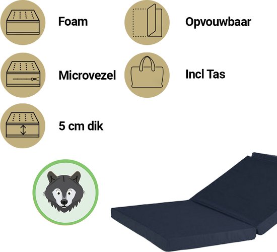 PEKITAS Matras voor reisbed, 60 x 120 cm, 6 cm, ritssluiting, wasbaar, ademend, marineblauw, Spaanse schuimkern