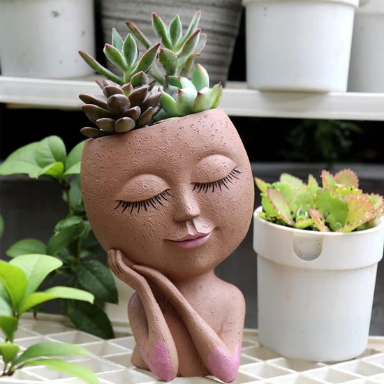 Planteur de visage pots planteur de tête yeux fermés visage pot de fleurs  plante