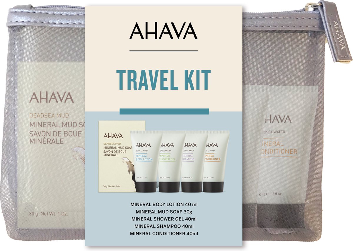 Goedkoopste AHAVA Travel Kit - Essentiële Lichaam & Haar Essentials | Perfect voor Reizen | Vegan & Vrij van Alcohol en Parabenen | Reisset voor mannen & vrouwen | Mini Shampoo & Douchegel | Hydraterende bodylotion | Reisverpakking toiletartikelen - Set van 4