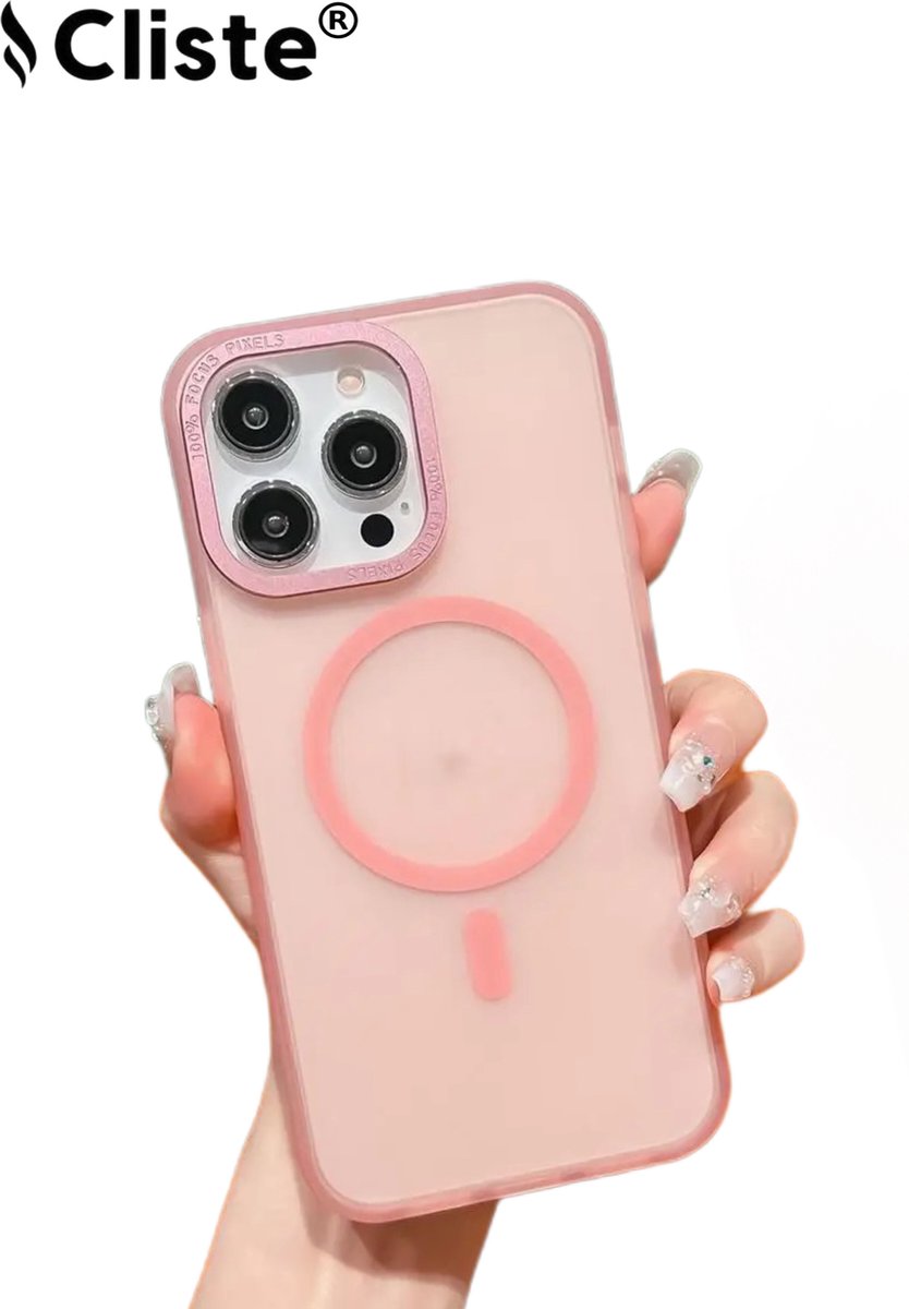 Cliste iPhone 15 Pro Max Magnetisch Hoesje - Roze - Magsafe - Magneet Case Met Ring iPhone 15 Pro Max transparant gekleurde rand Roze