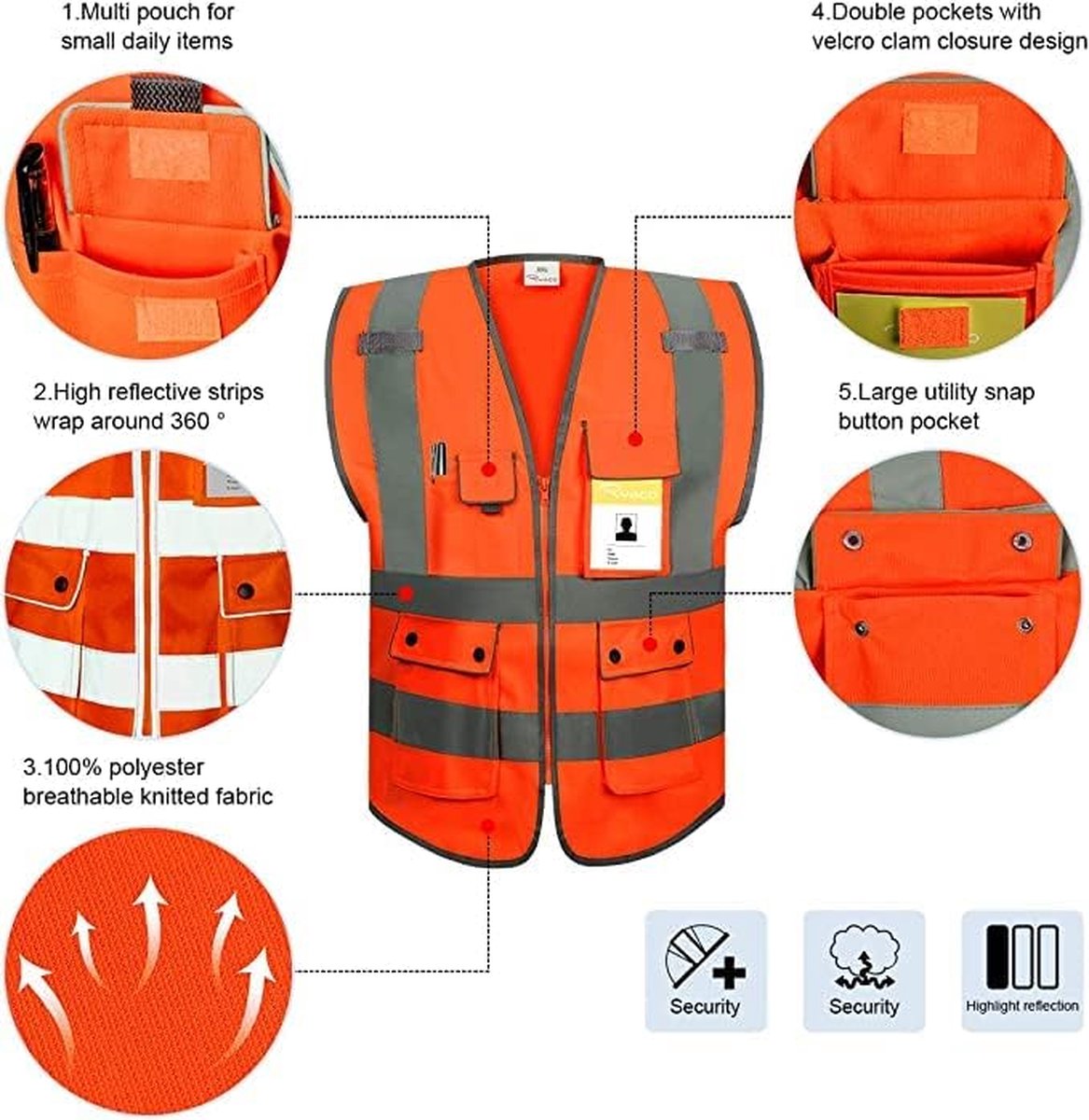 Gilets De Sécurité Haute Visibilité - Lot De 4, Jaune Fluo Avec Bandes Réfléchissantes 360° - Taille Unique - 9