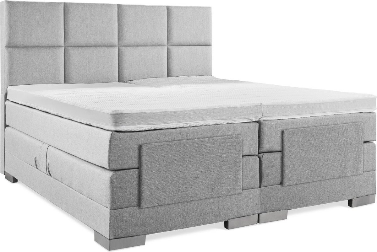 Soft bedden Elektrische Boxspring - 120x220 - Incl. 8 vlaks hoofdbord - Zilvergrijs met plint