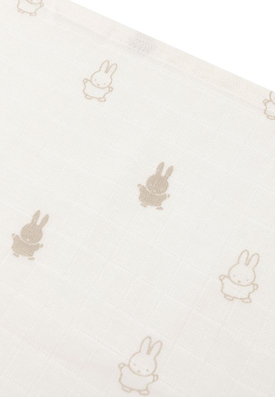 Jollein x Nijntje - Hydrofiele Doek Small 70x70cm - Inbakerdoek, Spuugdoekjes, Baby Doeken - Zacht Katoen - Happy Miffy - Nougat - 3 Stuks van Jollein — afbeelding 5