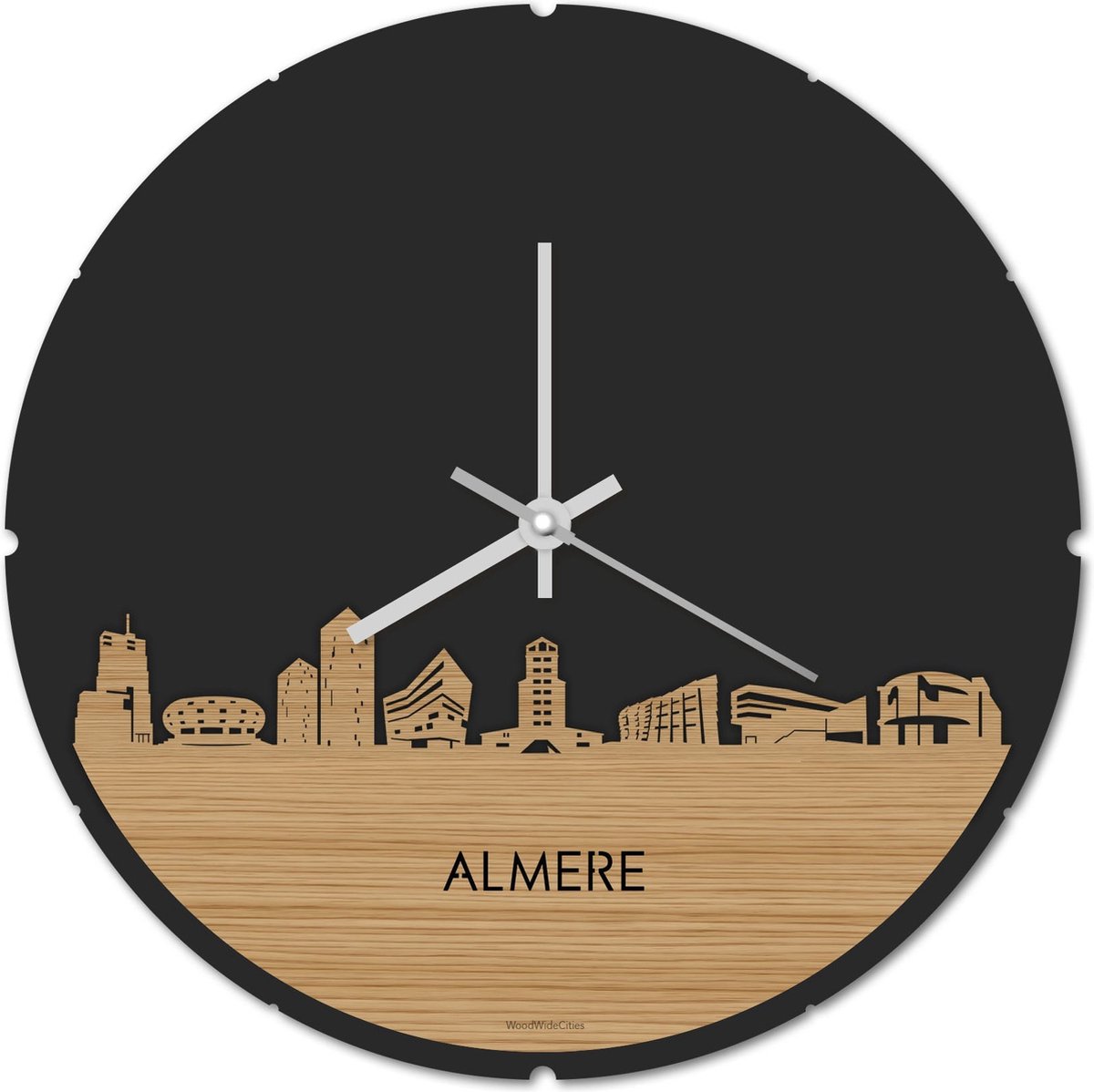 Skyline Klok Rond Almere Bamboe hout - Ø 44 cm - Stil uurwerk - Wanddecoratie - Meer steden beschikbaar - Woonkamer idee - Woondecoratie - City Art - Steden kunst - Cadeau voor hem - Cadeau voor haar - Jubileum - Trouwerij - Housewarming -