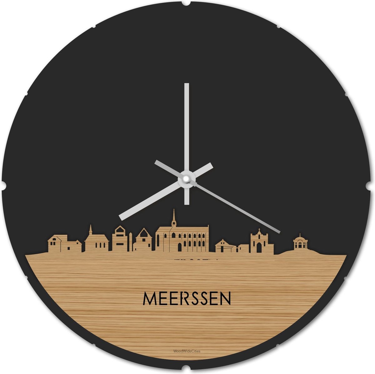 Skyline Klok Rond Meerssen Bamboe hout - Ø 44 cm - Stil uurwerk - Wanddecoratie - Meer steden beschikbaar - Woonkamer idee - Woondecoratie - City Art - Steden kunst - Cadeau voor hem - Cadeau voor haar - Jubileum - Trouwerij - Housewarming -