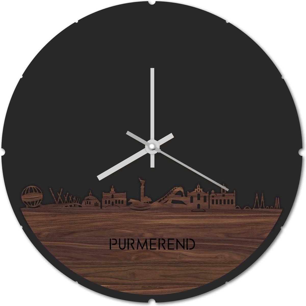 Skyline Klok Rond Purmerend Notenhout - Ø 44 cm - Stil uurwerk - Wanddecoratie - Meer steden beschikbaar - Woonkamer idee - Woondecoratie - City Art - Steden kunst - Cadeau voor hem - Cadeau voor haar - Jubileum - Trouwerij - Housewarming -