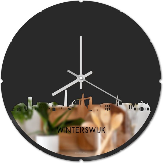 Skyline Klok Rond Winterswijk Spiegel - Ø 44 cm - Stil uurwerk - Wanddecoratie - Meer steden beschikbaar - Woonkamer idee - Woondecoratie - City Art - Steden kunst - Cadeau voor hem - Cadeau voor haar - Jubileum - Trouwerij - Housewarming -