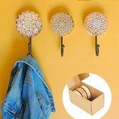 Decoratieve kapstokken in Boho-stijl - 3 stuks - Natuurlijk ruw mangohout - Handgesneden houten stempels met metalen haken voor jassen, handdoeken, sleutels, kleding - Sieradenhangers