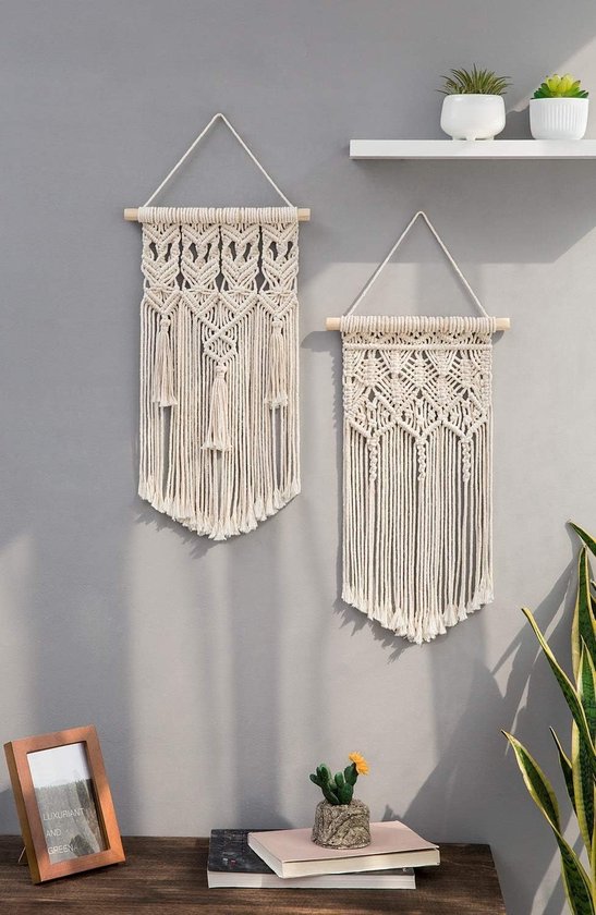 Ibenzoa® Handgemaakte Boho Chic Macramé Wanddecoratie Met Bladontwerp Voor Slaapkamer En Woonkamer