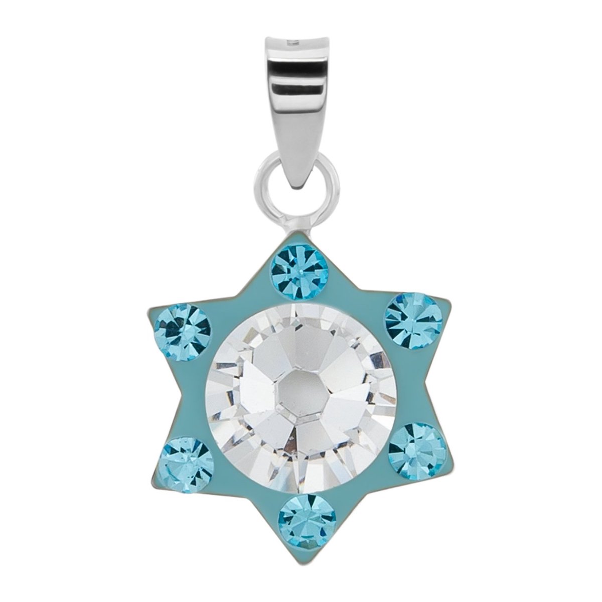 WeLoveSilver - zilveren hanger - ster met aqua kristal - 925 zilver
