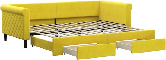 vidaXL - Slaapbank - met - onderschuifbed - en - lades - 90x200 - cm - fluweel - geel