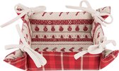 HAES DECO - Broodmand - formaat 35x35x8 cm - kleuren Rood / Beige - van 100% Katoen - Collectie: Nordic Christmas