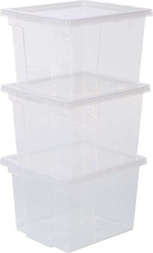 GIANTEX Opbergdozen met deksel, 4 x 19 l stapelboxen, opvouwbaar, opbergdoos, opbergkisten, stapelbaar, kunststof doos