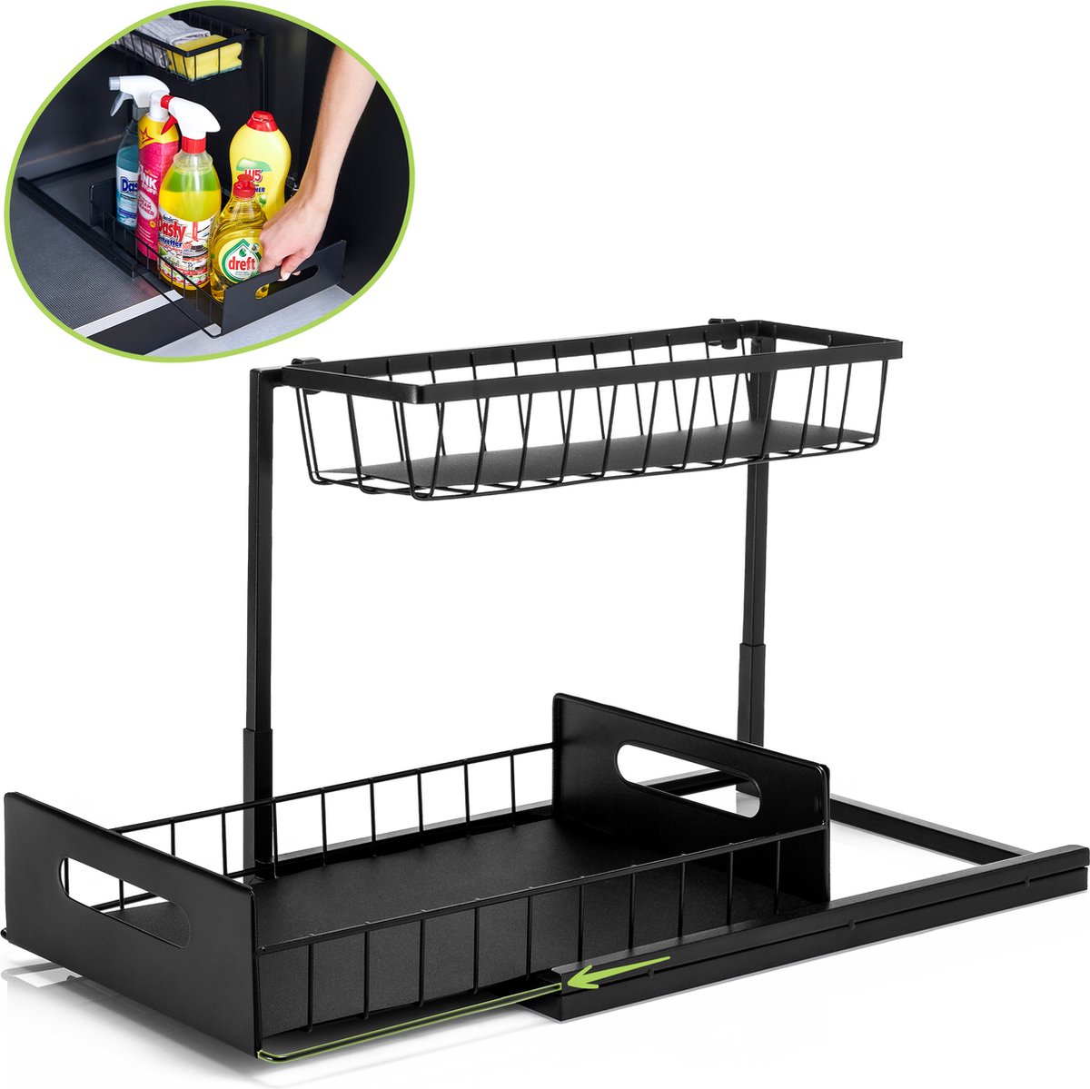 Gootsteenkast Organizer - Zwart - Keuken Organizer - Uitschuifbaar - Gootsteenrek op Prijzenvolger.com