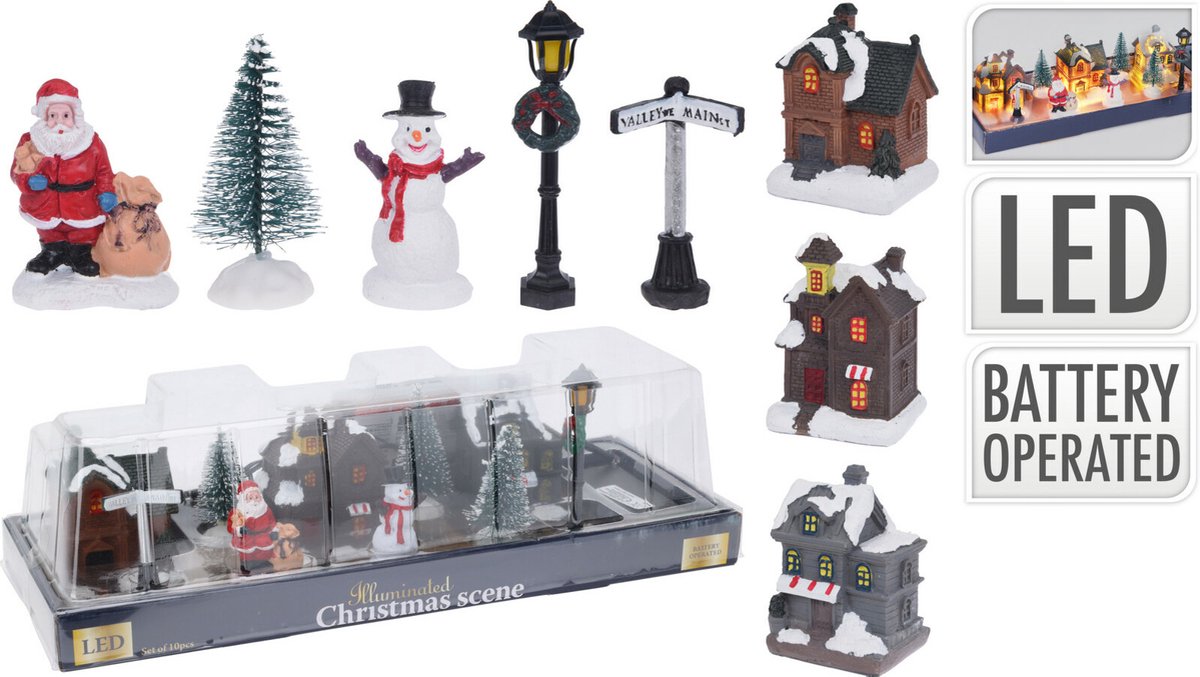 Christmas Decoration kerstdorp accessoires- figuurtjes/huisjes -10x – foto 3