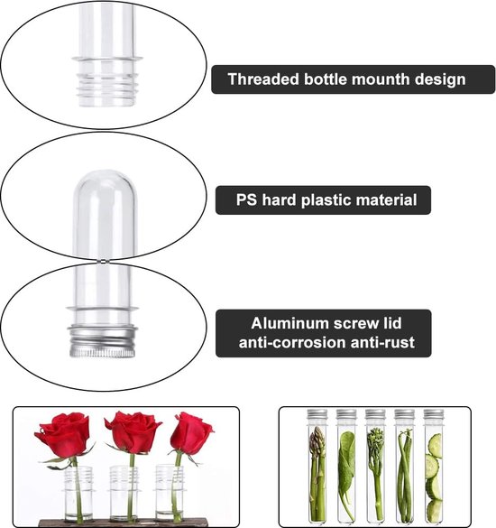 Tubes à Test en plastique transparent avec bouchon à vis et brosse de  nettoyage (lot