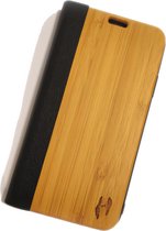 Hoentjen Creatie, Étui à rabat design en bois, iPhone 11 – bambou et cuir noir