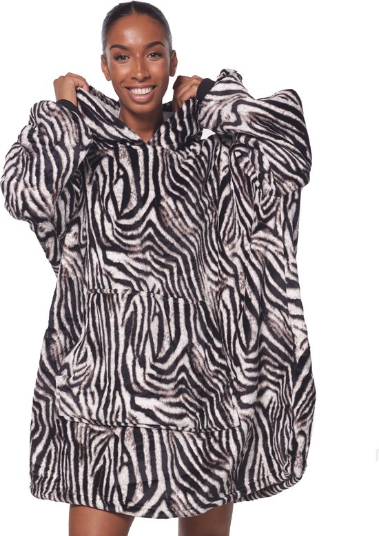 Homie Hoodie – Hoodie deken – Fleece Deken met Mouwen – Zebra