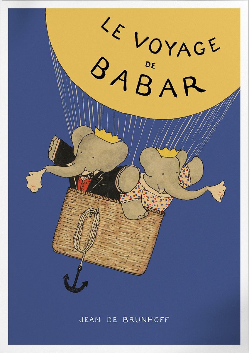 Pepperwall Le Voyage De Babar Ballon (Babar de Olifant) | Poster | B2: 50 x 70 cm Multikleur