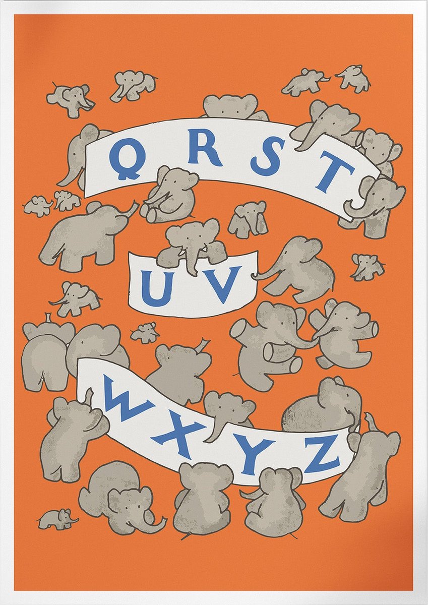 Pepperwall ABC De Babar II (Red 2) (Babar de Olifant) | Poster | B2: 50 x 70 cm Multikleur