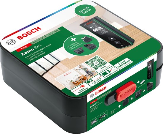 Bosch Zamo Set - Télémètre laser - Comprend ruban, roue et adaptateur de ligne - Piles