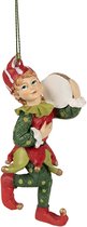 Clayre & Eef Kersthanger Elf 11 cm Rood Groen Polyresin Kerstboomversiering