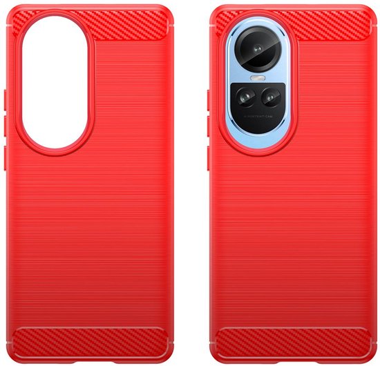 Coque Oppo Reno10 Pro - MobyDefend TPU Gel Case - Métal Brossé + Aspect Carbone - Rouge - Housse de Protection pour Téléphone Portable - Coque de Téléphone Adapté pour : Oppo Reno10 Pro