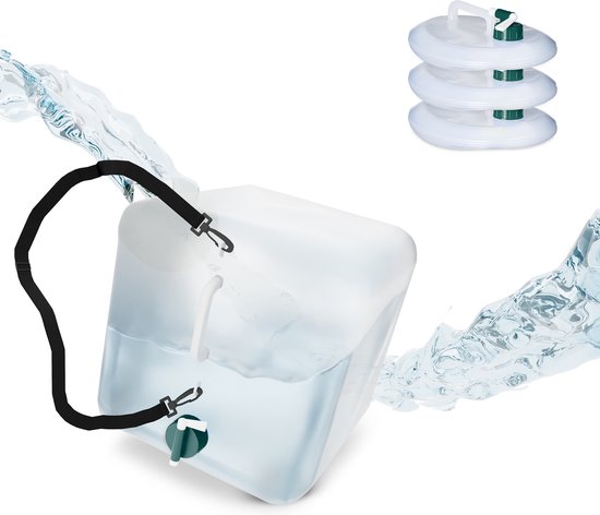 Relaxdays opvouwbare jerrycans - set van 4 - 20 liter - met kraan - draagriem - BPA-vrij - transparant-groen