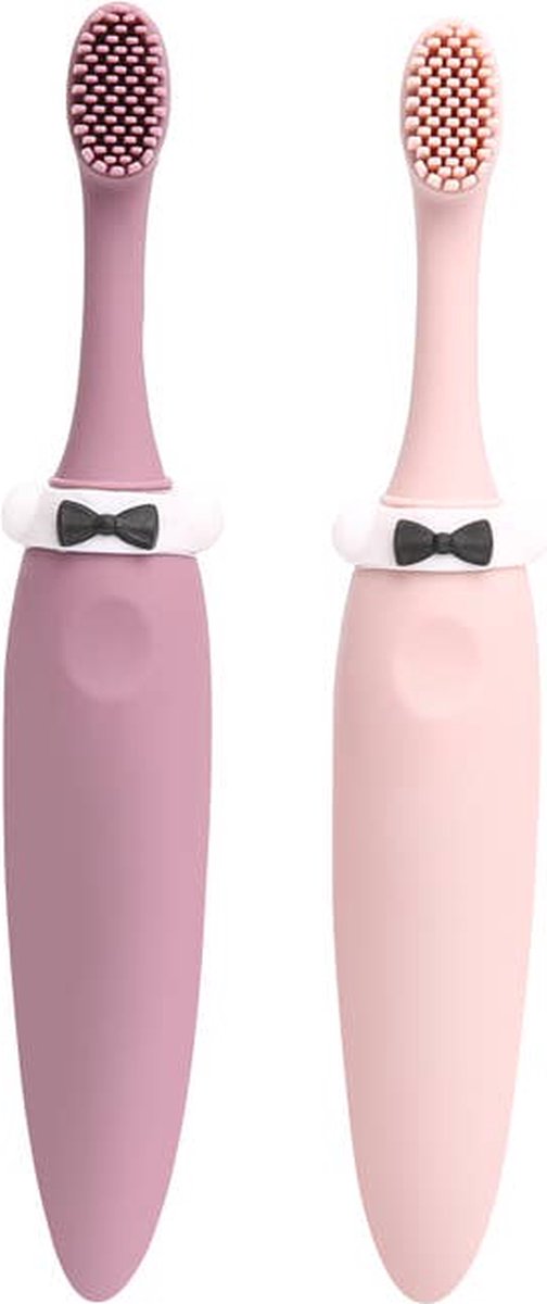 2-delige siliconen tandenborstelset - paars/roze