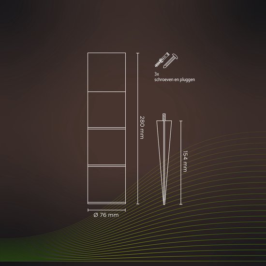 Afmetingen van de zwarte Calex Smart Outdoor Garden Post lamp: 280 mm hoog, 76 mm diameter.