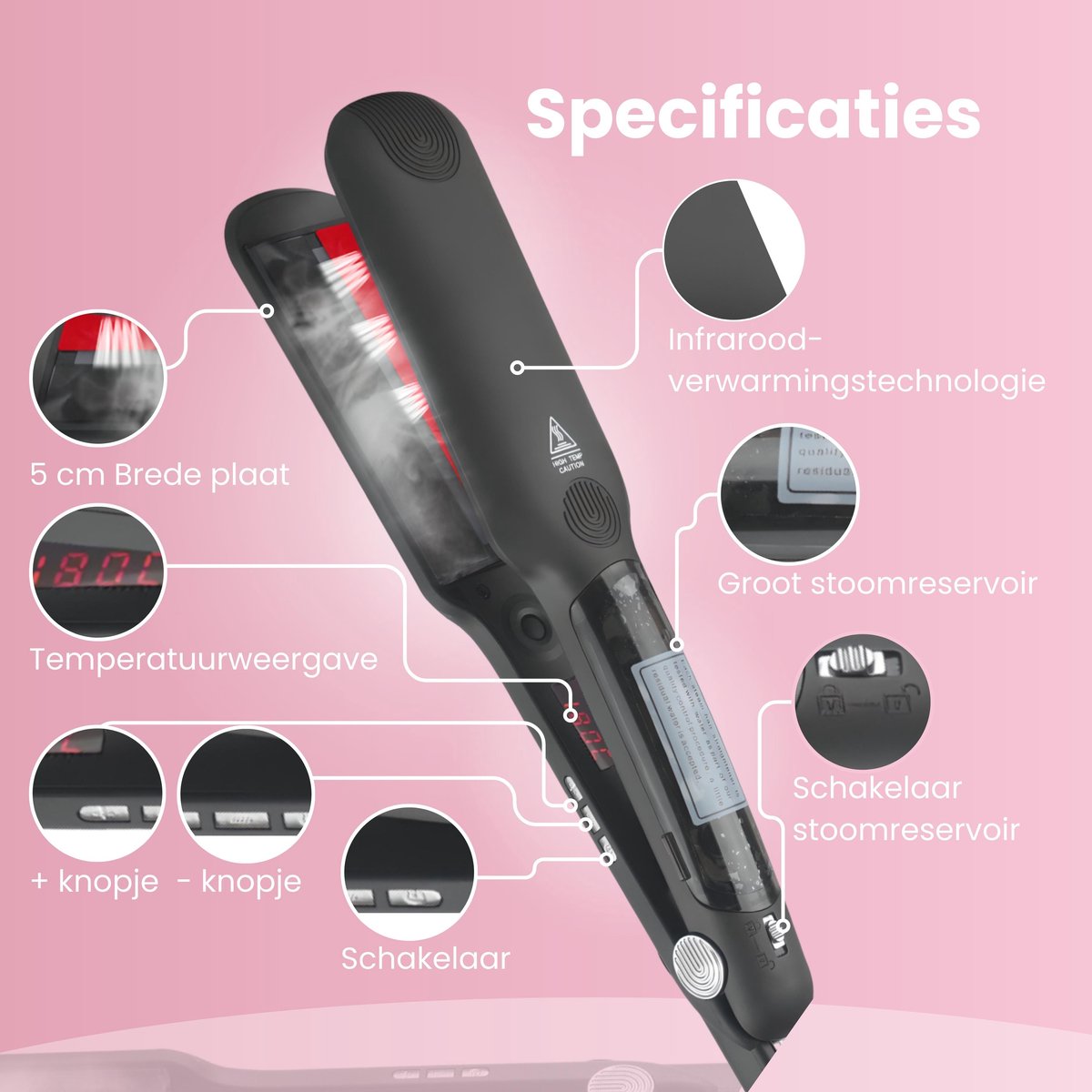 Stoomstijltang 4.0 Professionele Stijltang met Infrarood Technologie - afbeelding 2