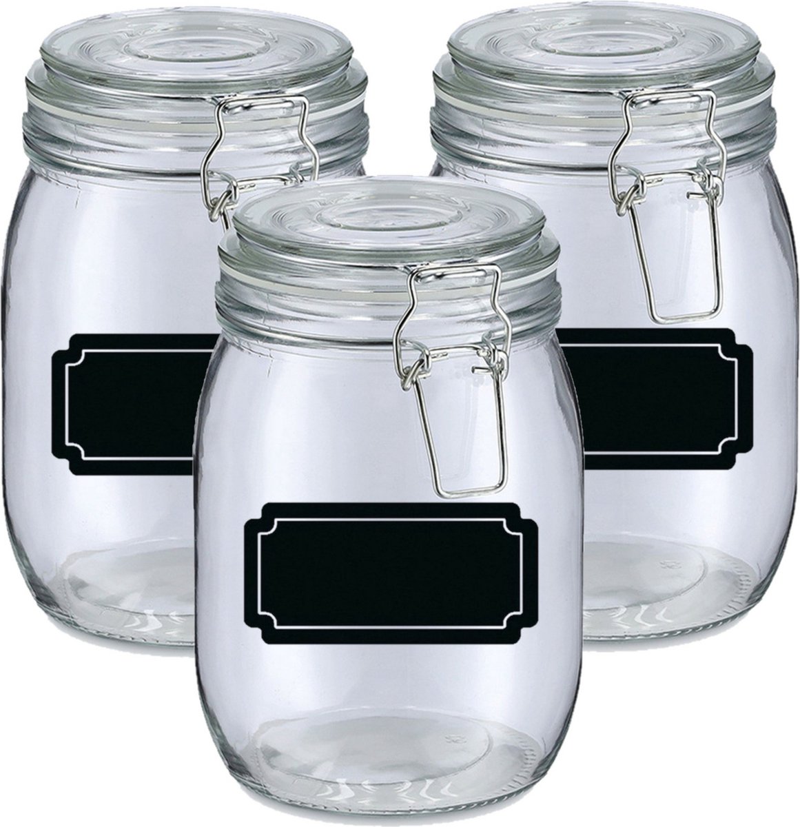 Weckpotten/inmaakpotten - 4x - 1L - glas - met beugelsluiting - incl. etiketten