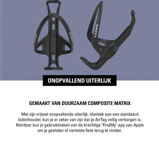 Lezyne Matrix Air Cage - Bidonhouder voor fiets - Geschikt voor Apple AirTag - Anti-diefstal - Waterproof IP76 - Composiet Matrix - 147 x 83 x 90 mm - Zwart van Lezyne — afbeelding 4