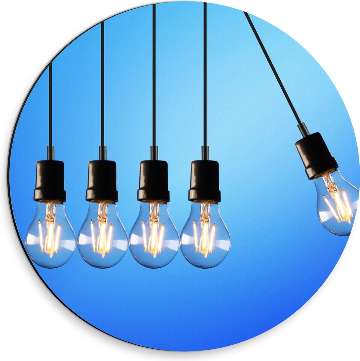 Dibond Muurcirkel - Gloeilamp - Verlicht - Hangen - 30x30 cm Foto op Aluminium Muurcirkel 