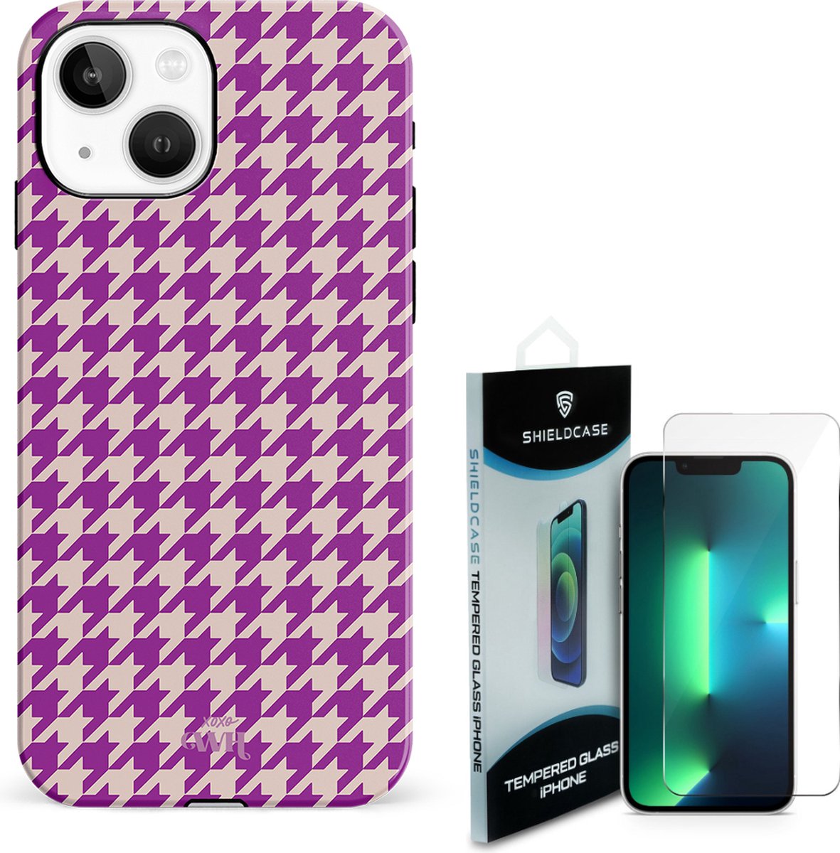 xoxo Wildhearts When In Paris Purple - Geschikt voor iPhone 13 hoesje - Shockproof hoesje incl. Screenprotector - Bescherming glasplaatje geschikt voor iPhone 13 - Screen protector glas - Full Cover bescherming + beschermhoes
