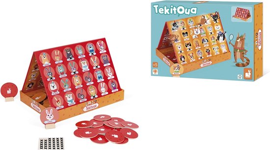 Janod Spel - Strategiespel Tekitoua - Klassiek Wie is het? Spel In Een Nieuw Jasje - Wat Is Het Dier Van Je Tegenstander? Stel Vragen Om Erachter Te Komen. De Eerste speler Die Het Dier Herkent, Is De Winnaar! - Geschikt Vanaf 5 Jaar